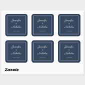Elegante Navy Blauwe Script Trouw Vierkante Sticker (Vel)