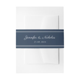 Elegante Navy Blauwe Scriptie Bruiloft Uitnodigingen Wikkel