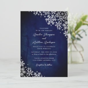 Elegante Navy Blauwe Sneeuwvlok Bruiloft Kaart