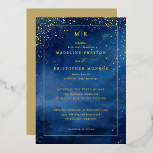 Elegante Navy Blauwe Sterrennacht Folie Uitnodiging