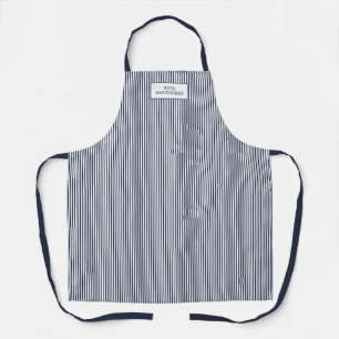 Elegante Navy Blauwe Streep Klassieke Naam Schort