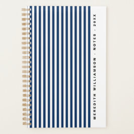 Elegante Navy Blauwe Streep Moderne Gepersonalisee Planner