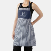 Elegante Navy Blauwe Streep Monogram Naam Schort (Insitu)