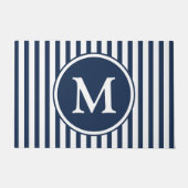 Elegante Navy Blauwe Strepen Monogram Deurmat (Voorkant)