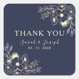 Elegante Navy Blauwe Trouw Dank Je Sticker