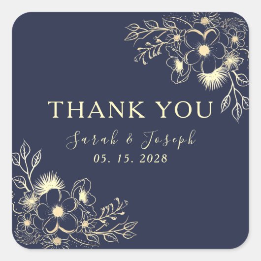 Elegante Navy Blauwe Trouw Dank Je Sticker (Voorkant)