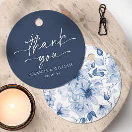 Elegante Navy Blauwe Trouw Dank Je Tag Bedankjes Labels