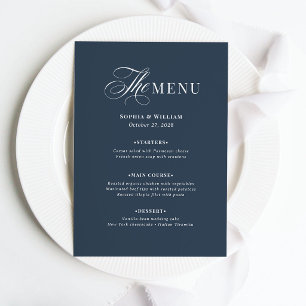 Elegante Navy Blauwe Trouw Klassieke Luxe Menu