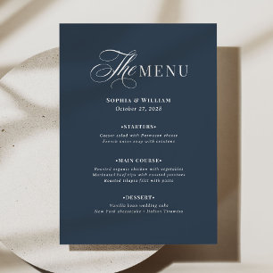Elegante Navy Blauwe Trouw Klassieke Luxe Menu