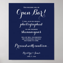 Elegante Navy-blauwe Trouw Open Bar Bord 21x26,5cm Poster