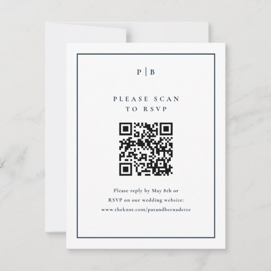 Elegante Navy Blauwe Trouw QR Code RSVP Kaart (Voorkant)