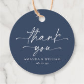 Elegante Navy-blauwe Trouw Trouwkaart Bedankjes Labels (Voorkant)