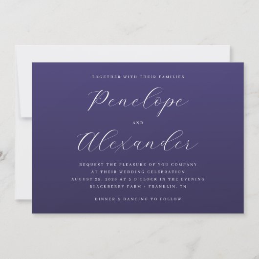 Elegante Navy Blauwe Trouw Uitnodiging (Voorkant)