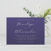 Elegante Navy Blauwe Trouw Uitnodiging (Staand voorkant)