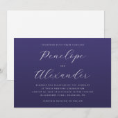 Elegante Navy Blauwe Trouw Uitnodiging (Voorkant / Achterkant)