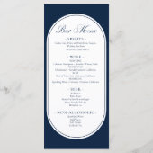 Elegante Navy Blauwe Trouwdiner Menu & Bar Menu (Achterkant)