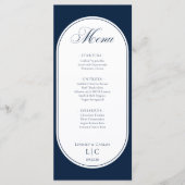 Elegante Navy Blauwe Trouwdiner Menu & Bar Menu (Voorkant)