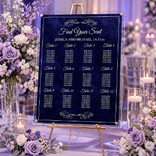 Elegante Navy Blauwe Trouwstoelindeling Grafiek Acryl Bord