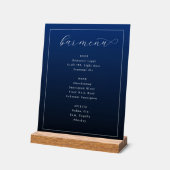 Elegante Navy Blauwe Typografische Balkmenu Acryl Bord (Hoek)