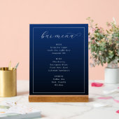 Elegante Navy Blauwe Typografische Balkmenu Acryl Bord (Huwelijk)