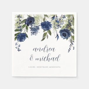 Elegante Navy Blauwe Wilde Bloemen Bloemstuk Bruil Servet