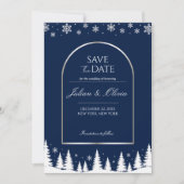 Elegante Navy Blauwe Winter Save the Date Kaart (Voorkant)