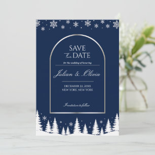 Elegante Navy Blauwe Winter Save the Date Kaart