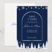 Elegante Navy Blauwe Winter Save the Date Kaart (Voorkant / Achterkant)
