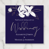 Elegante Navy Blauwe Witte Gouden Trouw Bedankjes Labels (Voorkant)
