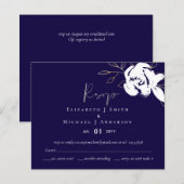 Elegante Navy Blauwe Witte Gouden Trouw RSVP (Voorkant / Achterkant)