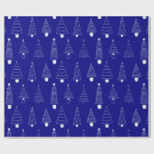 Elegante Navy Blauwe Witte Kerst Pijnboom Cadeaupapier (Vlak)