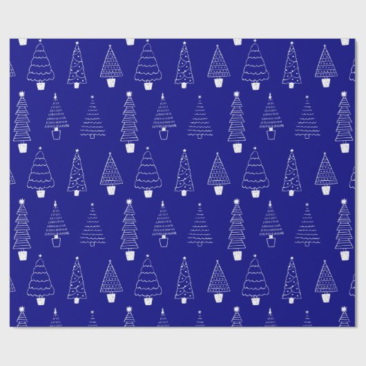 Elegante Navy Blauwe Witte Kerst Pijnboom Cadeaupapier (Vlak)