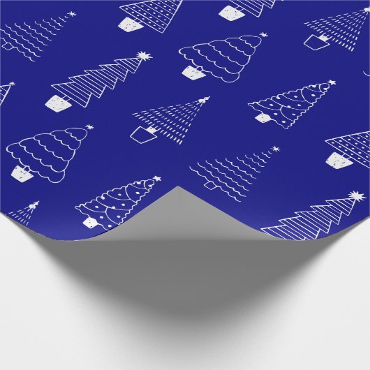 Elegante Navy Blauwe Witte Kerst Pijnboom Cadeaupapier (Hoek)