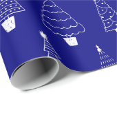 Elegante Navy Blauwe Witte Kerst Pijnboom Cadeaupapier (Rol Hoek)
