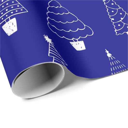 Elegante Navy Blauwe Witte Kerst Pijnboom Cadeaupapier (Rol Hoek)