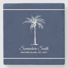 Elegante Navy Blauwe Witte Palmboom Persoonlijk Stenen Onderzetter