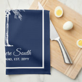 Elegante Navy Blauwe Witte Palmboom Persoonlijk Theedoek (Quarter Fold)
