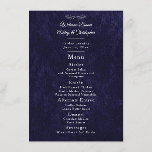 Elegante Navy Blauwe Witte Welkomstdiner Menu