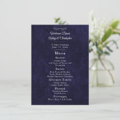 Elegante Navy Blauwe Witte Welkomstdiner Menu (Staand voorkant)