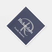 Elegante Navy Blauwe Witte Zilveren Grijze Monogra Servet (Hoek)