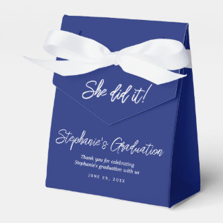 Elegante Navy Blauwe Ze Heeft Het Gedaan Afstudeer Bedankdoosjes