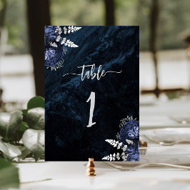 Elegante Navy Blauwe Zilveren Bloemige Bruiloft Kaart