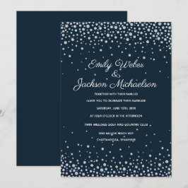 Elegante Navy Blauwe Zilveren Diamant Confetti Bru Kaart