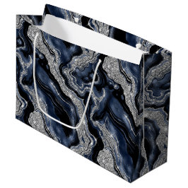 Elegante Navy Blauwe & Zilveren Glitter Agate Verj Groot Cadeauzakje