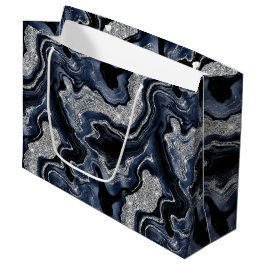 Elegante Navy Blauwe & Zilveren Glitter Agate Verj Groot Cadeauzakje
