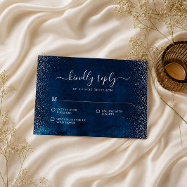 Elegante Navy Blauwe Zilveren Glitter Bruiloft RSVP Kaartje