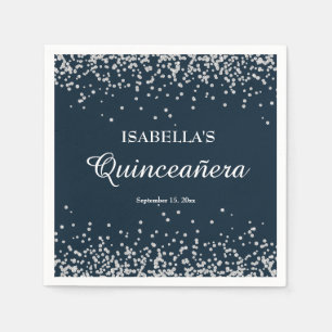 Elegante Navy Blauwe Zilveren Glitter Quinceanera Servet
