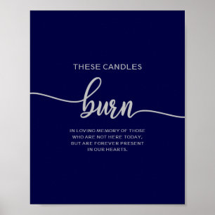 Elegante Navy Blauwe Zilveren Kaarsen Branden Poster
