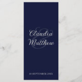 Elegante Navy Blauwe & Zilveren Script Trouwmenu Menu (Voorkant)