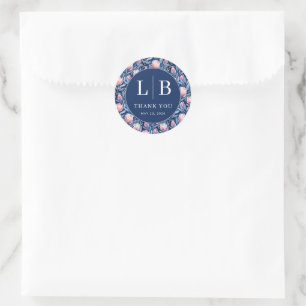 Elegante Navy Bloem Dankbaarheid Ronde Sticker